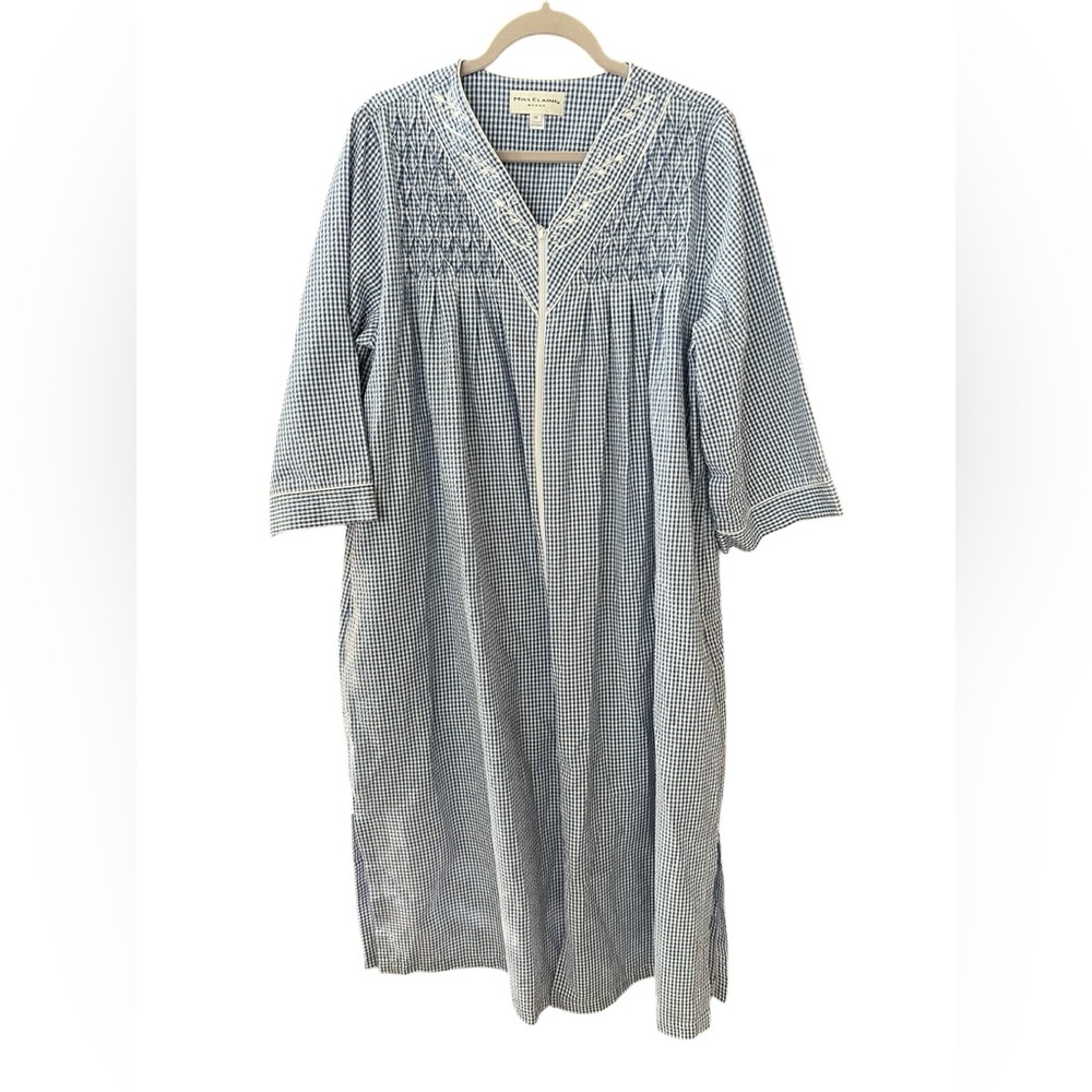 Miss Elaine Seersucker Blue and White Zipper Up Duster Robe Housecoat 1X